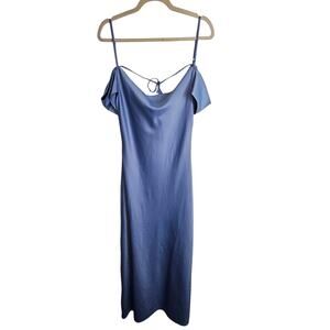 Lulus Dress Lulus Maxi Dress See You Swoon Satin Dress Off Shoulder Gown M Blue